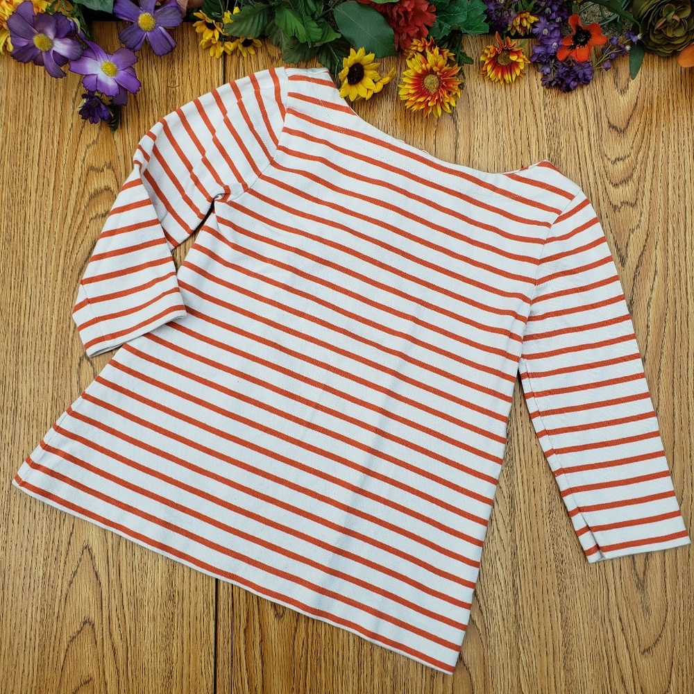 LOFT Orange Cream Striped Thick Top